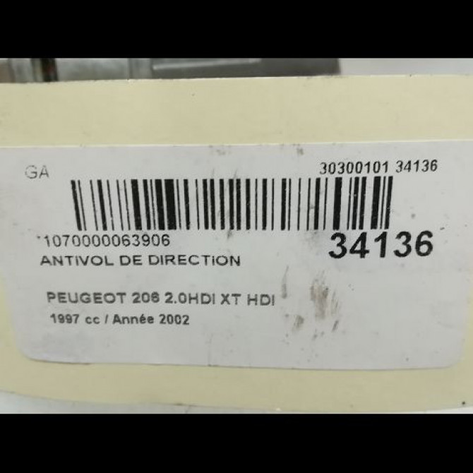 Antivol de direction occasion PEUGEOT 206 Phase 1 09-1998->03-2009 1.4 HDI 4162Z1 4