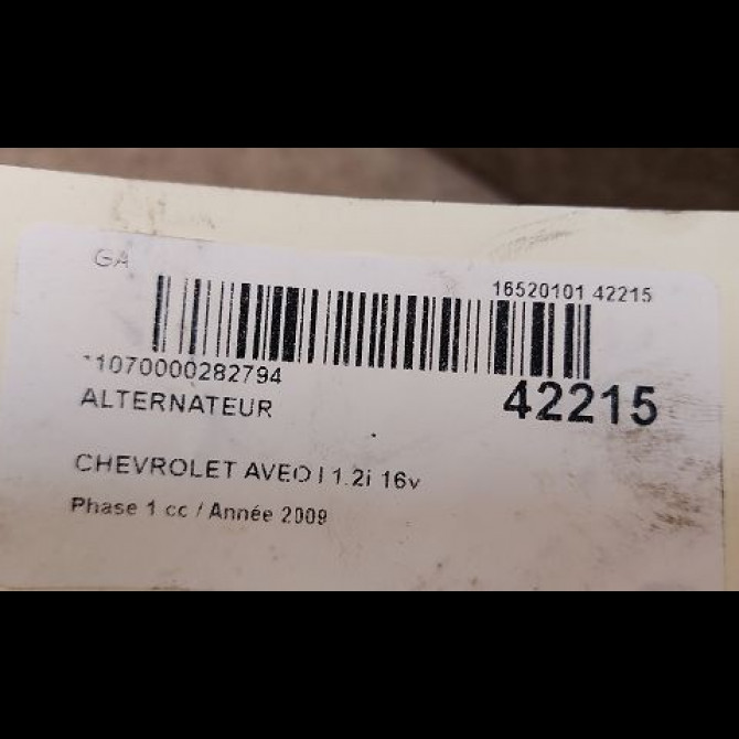 Alternateur occasion CHEVROLET AVEO I Phase 1 05-2008->12-2011 1.2i 16v 3