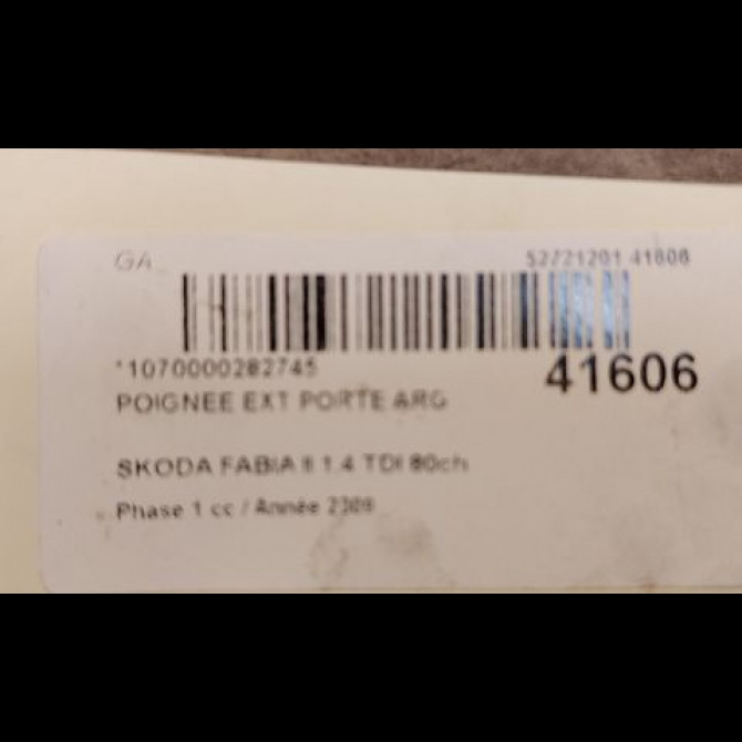 Poignee ext porte arg occasion SKODA FABIA II Phase 1 05-2007->03-2010 1.4 TDI 80ch 3B0837205G01C 2