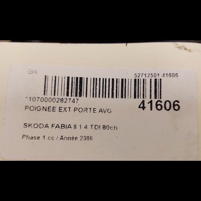 Poignee ext porte avg occasion SKODA FABIA II Phase 1 05-2007->03-2010 1.4 TDI 80ch 3B0837205G01C 2