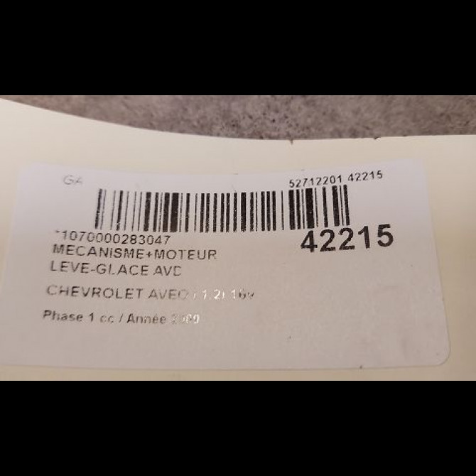Mecanisme + moteur lève-glace avant droit occasion CHEVROLET AVEO I Phase 1 05-2008->12-2011 1.2i 16v 3