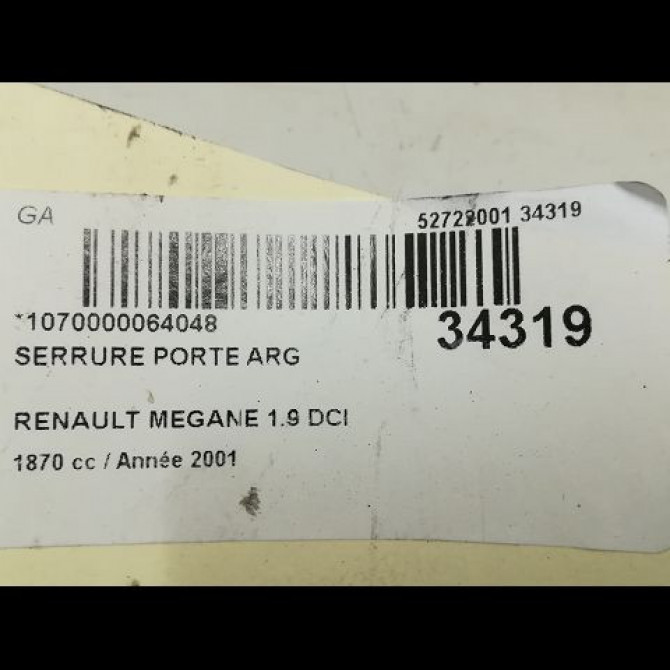 Serrure porte arg occasion RENAULT MEGANE I Phase 2 03-1999->06-2003 1.9 DCI 7700434602 4