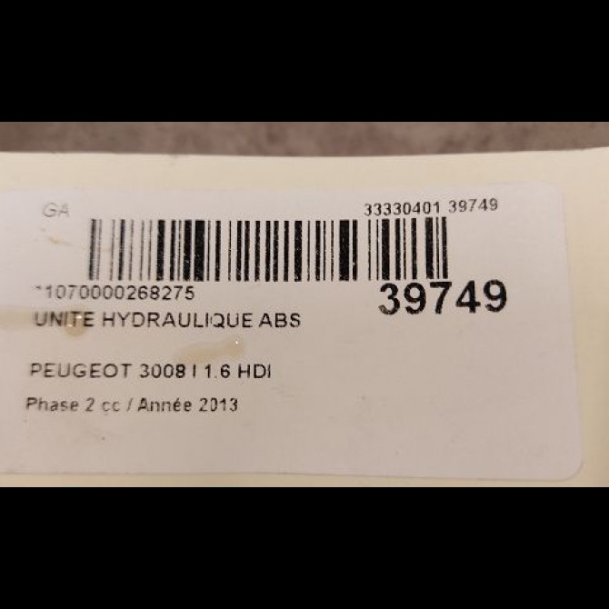 Unité hydraulique ABS occasion PEUGEOT 3008 I Phase 2 11-2013->... 1.6 HDI 115ch 3