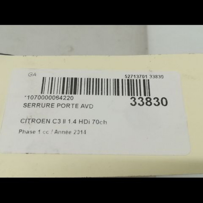 Serrure porte avd occasion CITROEN C3 II Phase 1 11-2009->02-2013 1.4 HDi 70ch 9800624680 4