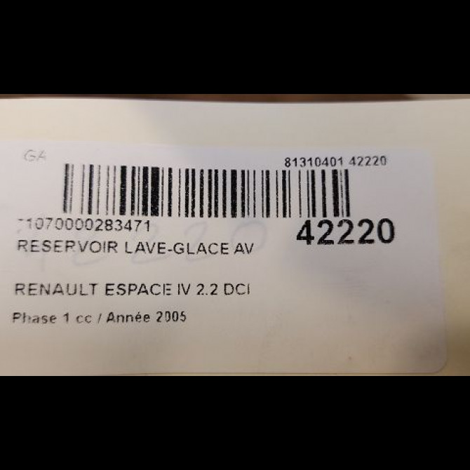 Reservoir lave-glace avant occasion RENAULT ESPACE IV Phase 1 09-2002->03-2006 2.2 DCI 150ch 8200014886 3
