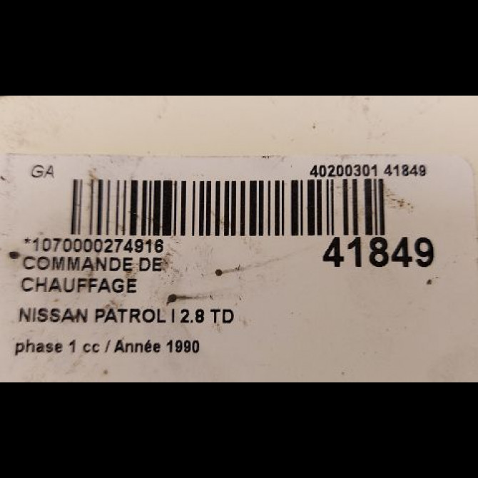 Commande de chauffage occasion NISSAN PATROL I phase 1 07-1989->02-2000 2.8 TD 115ch 3