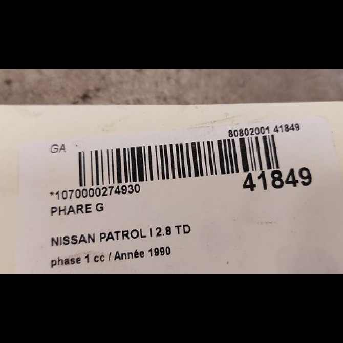 Phare gauche occasion NISSAN PATROL I phase 1 07-1989->02-2000 2.8 TD 115ch 3