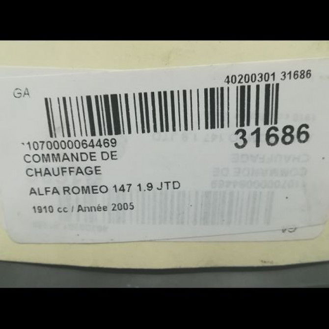 Commande de chauffage occasion ALFA ROMEO 147 Phase 1 09-2000->09-2004 8