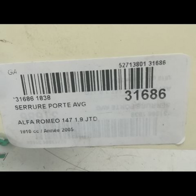 Serrure porte avg occasion ALFA ROMEO 147 Phase 1 09-2000->09-2004 46800416 5