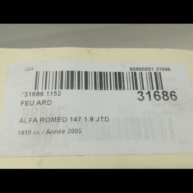 Feu arrière droit occasion ALFA ROMEO 147 Phase 1 09-2000->09-2004 46556347 4