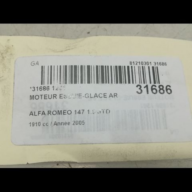 Moteur essuie-glace arrière occasion ALFA ROMEO 147 Phase 1 09-2000->09-2004 50506921 5