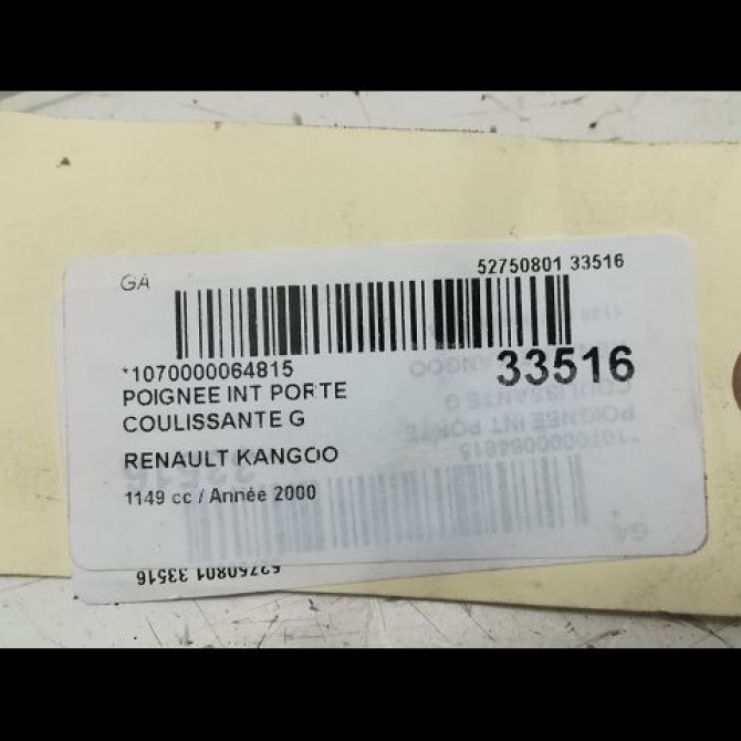 Poignee int porte coulissante g occasion RENAULT KANGOO I Phase 1 09-1997->06-2003 1.2i 8v 60ch 7700354531 4