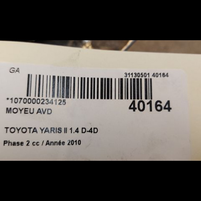 Moyeu avd occasion TOYOTA YARIS II Phase 2 01-2009->05-2011 1.4 D-4D 90ch 90363W0005 3