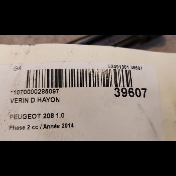 Verin droit hayon occasion PEUGEOT 208 Phase 2 04-2015->... 1.0 PURETECH 68ch 2