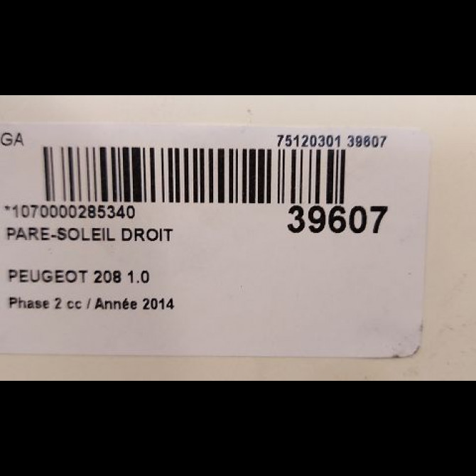 Pare-soleil droit occasion PEUGEOT 208 Phase 2 04-2015->... 1.0 PURETECH 68ch 3