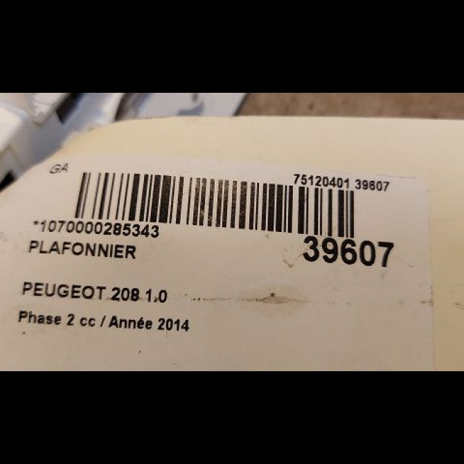 Plafonnier occasion PEUGEOT 208 Phase 2 04-2015->... 1.0 PURETECH 68ch 3
