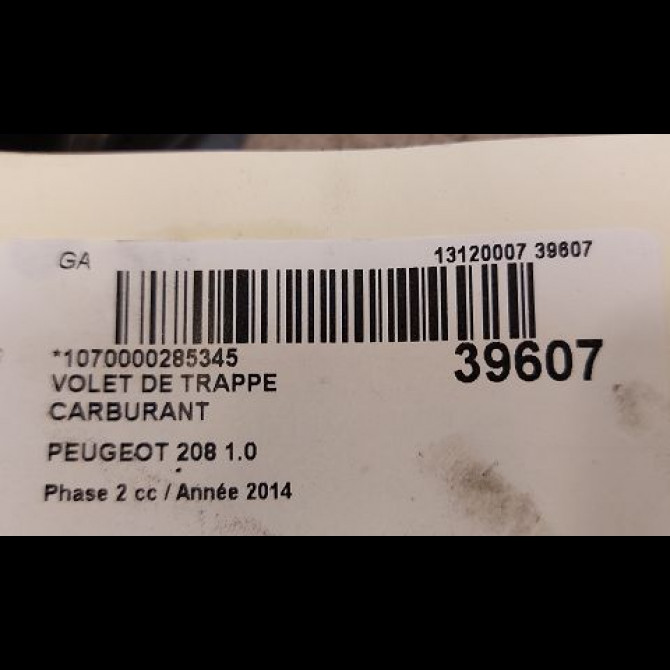 Volet de trappe carburant occasion PEUGEOT 208 Phase 2 04-2015->... 1.0 PURETECH 68ch 3