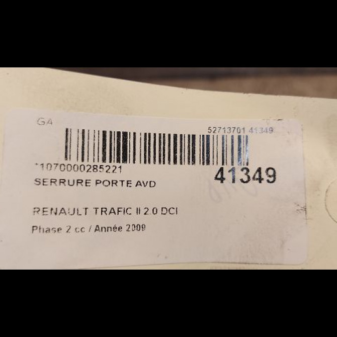 Serrure porte avd occasion RENAULT TRAFIC II Phase 2 08-2006->... 2.0 DCI 16v 115ch 3