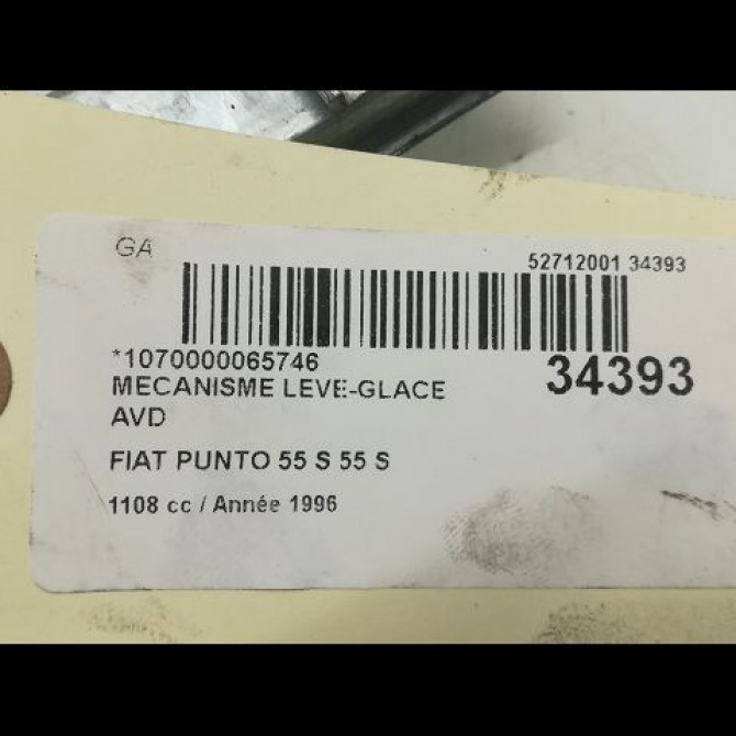 Mécanisme lève-glace avant droit occasion FIAT PUNTO I Phase 1 11-1993->10-1999 55 46736434 5