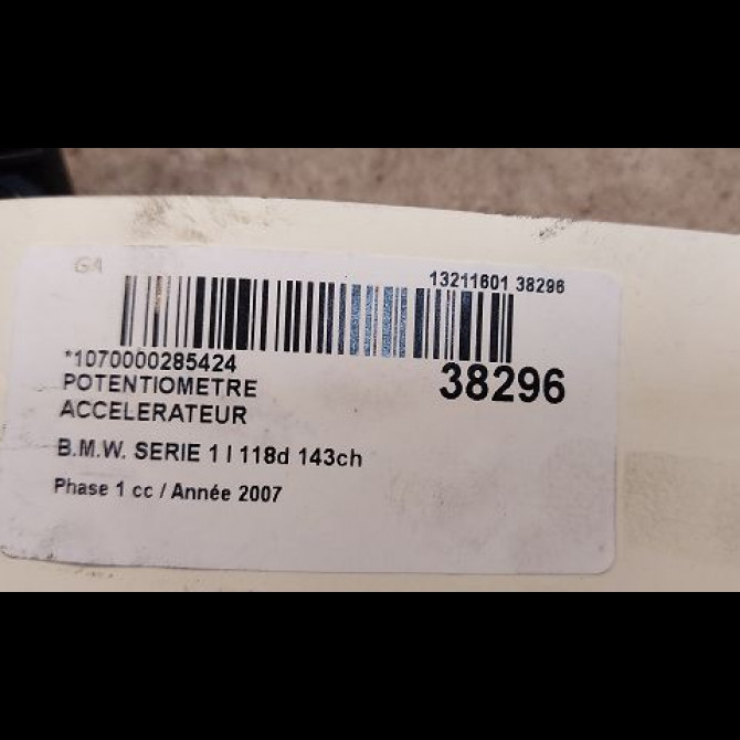 Potentiometre accelerateur occasion B.M.W. SERIE 1 I Phase 1 01-2007->07-2011 118d 143ch 3