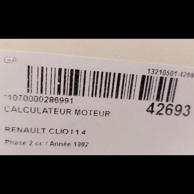 Calculateur moteur occasion RENAULT CLIO I Phase 2 03-1994->03-1996 1.4 7700865823 4