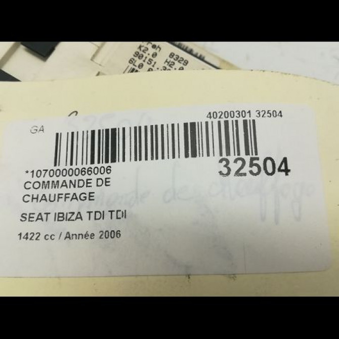 Commande de chauffage occasion SEAT IBIZA III Phase 2 03-2006->06-2009 1.4 TDI 80ch 5