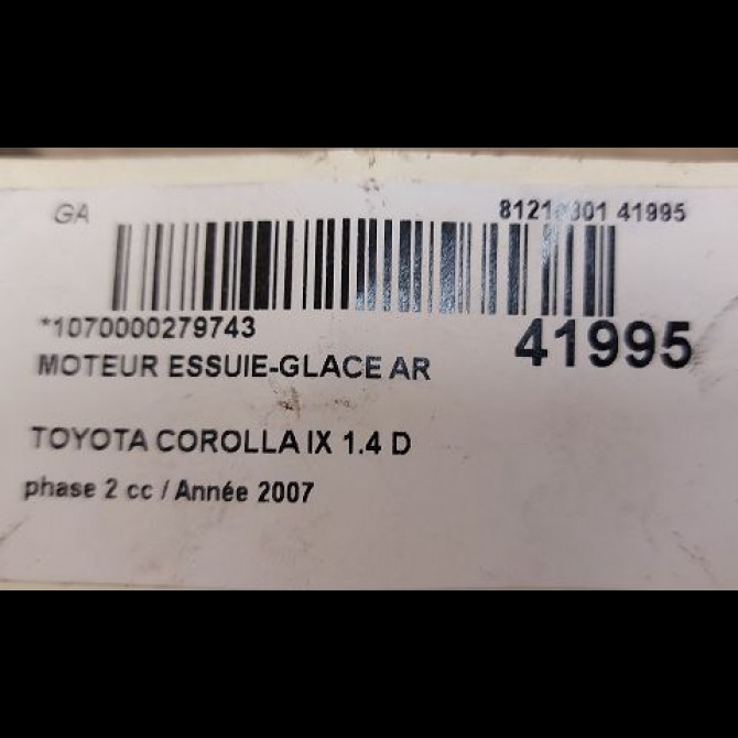Moteur essuie-glace arrière occasion TOYOTA COROLLA IX phase 2 07-2004->08-2007 1.4 D 90ch 8513002020 3