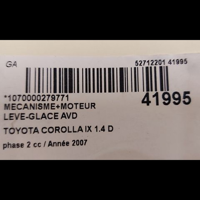Mecanisme + moteur lève-glace avant droit occasion TOYOTA COROLLA IX phase 2 07-2004->08-2007 1.4 D 90ch 6981002130 3