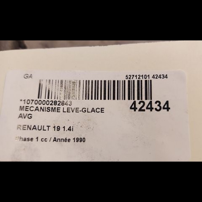 Mécanisme lève-glace avant gauche occasion RENAULT 19 Phase 1 07-1989->04-1992 1.4i 7700785631 3