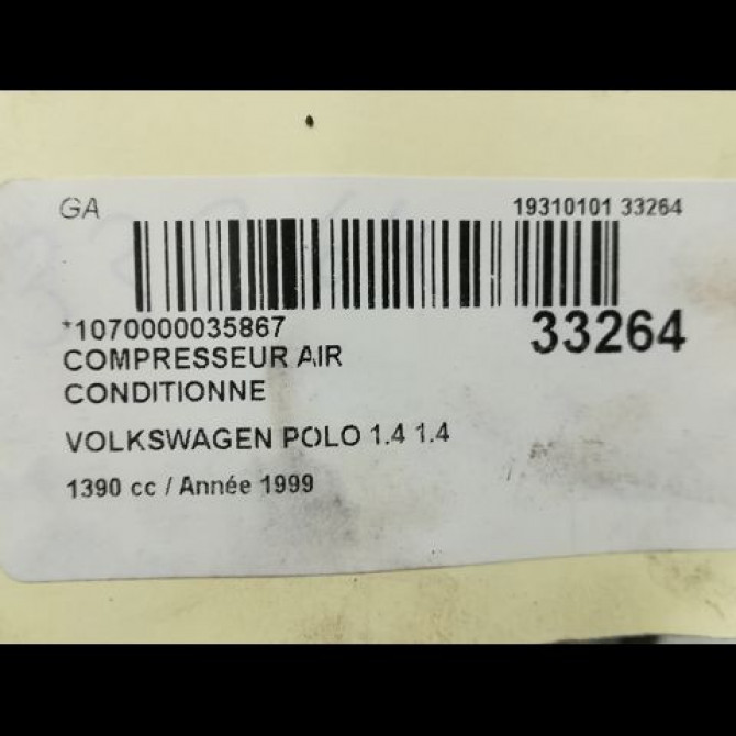 Compresseur air conditionne occasion VOLKSWAGEN POLO III Phase 1 10-1994->11-1999 1.4 6N0820803A 5