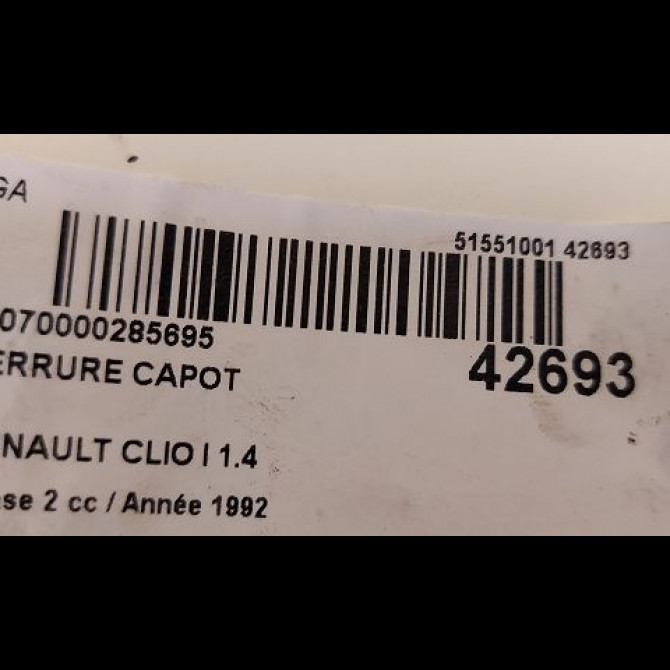 Serrure capot occasion RENAULT CLIO I Phase 2 03-1994->03-1996 1.4 7700310915 3