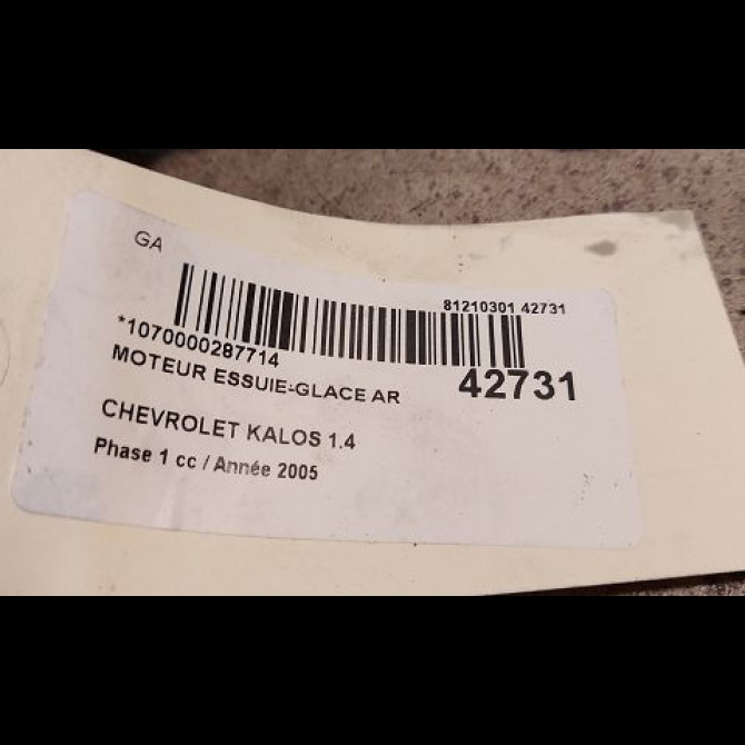 Moteur essuie-glace arrière occasion CHEVROLET KALOS Phase 1 03-2005->05-2008 1.4 85ch 96423823 3