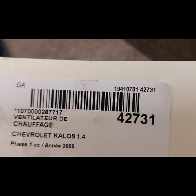 Ventilateur de chauffage occasion CHEVROLET KALOS Phase 1 03-2005->05-2008 1.4 85ch 3