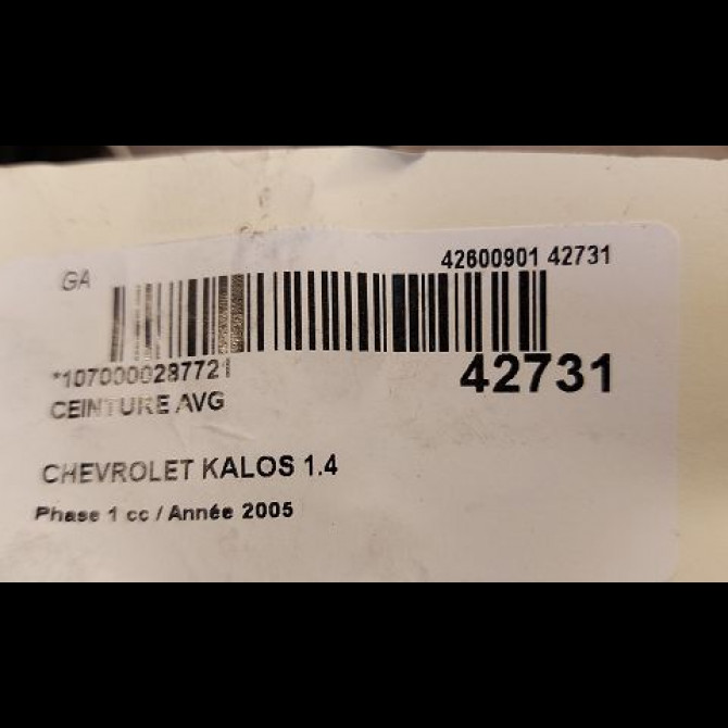 Ceinture avant gauche occasion CHEVROLET KALOS Phase 1 03-2005->05-2008 1.4 85ch 96438319 5