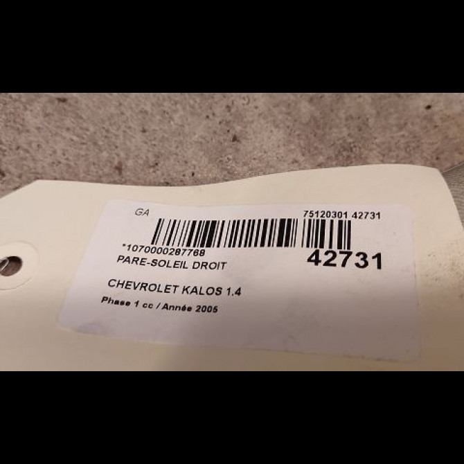 Pare-soleil droit occasion CHEVROLET KALOS Phase 1 03-2005->05-2008 1.4 85ch 96650104 3