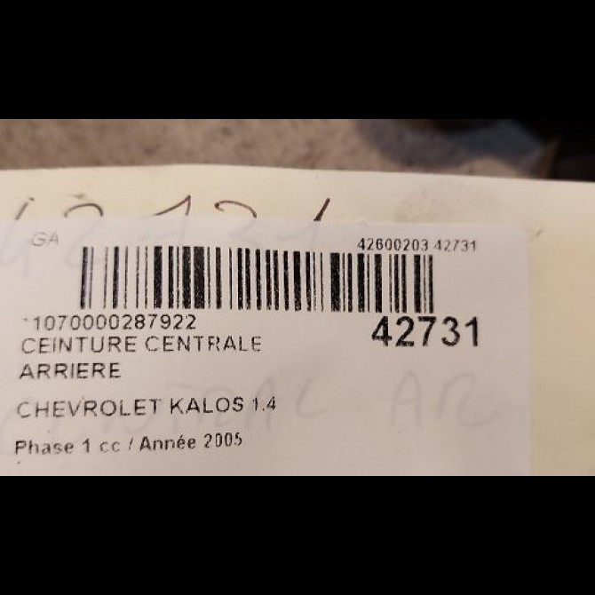 Ceinture centrale arriere occasion CHEVROLET KALOS Phase 1 03-2005->05-2008 1.4 85ch 96454827 4
