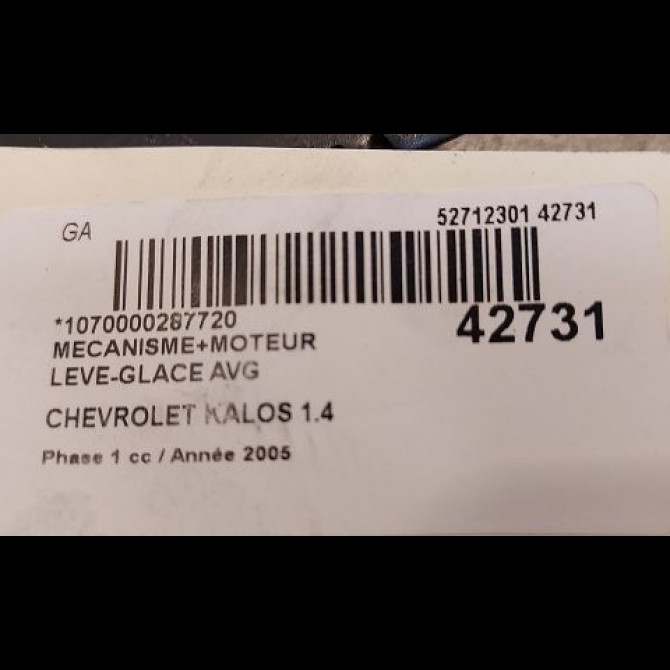 Mecanisme+moteur leve-glace avg occasion CHEVROLET KALOS Phase 1 03-2005->05-2008 1.4 85ch 95987099 3
