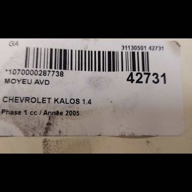 Moyeu avd occasion CHEVROLET KALOS Phase 1 03-2005->05-2008 1.4 85ch 94535249 3