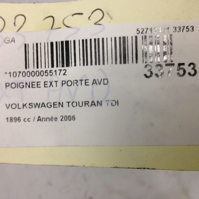 Poignee ext porte avd occasion VOLKSWAGEN TOURAN I Phase 1 03-2003->12-2006 7H0837205DGRU 3
