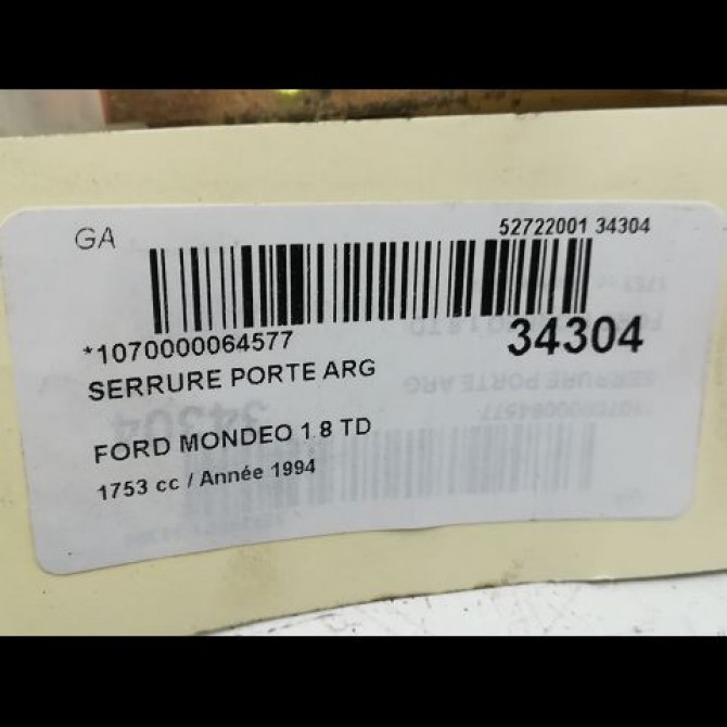 Serrure porte arg occasion FORD MONDEO I Phase 1 01-1993->09-1996 1.8 TD 5