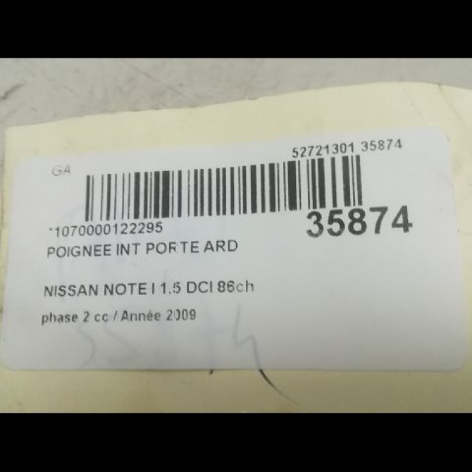 Poignee int porte ard occasion NISSAN NOTE I phase 2 03-2009->02-2014 1.5 DCI 86ch 80670AX603 3