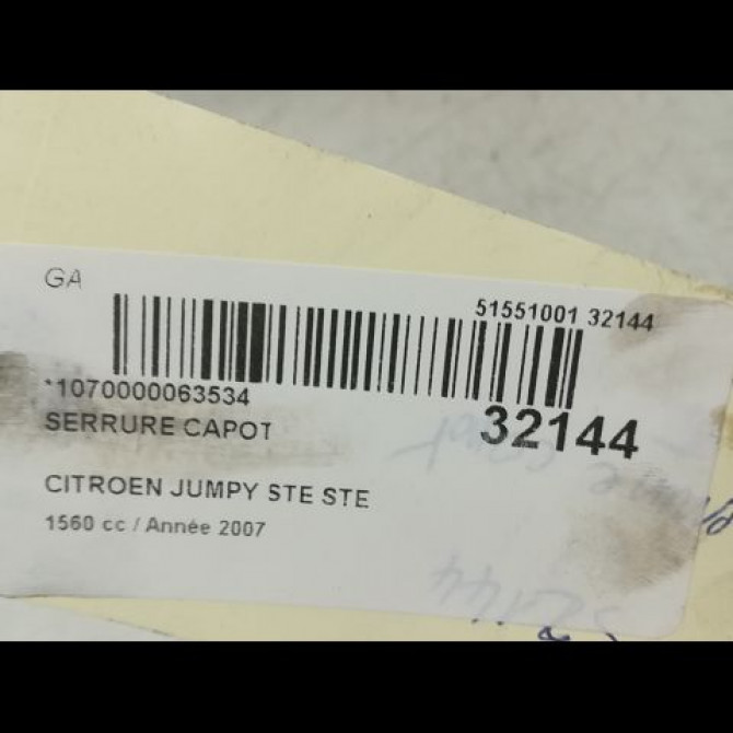 Serrure capot occasion CITROEN JUMPY II Phase 1 01-2007->... 7934A8 3