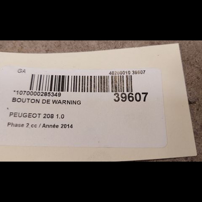 Bouton de warning occasion PEUGEOT 208 Phase 2 04-2015->... 1.0 PURETECH 68ch 3