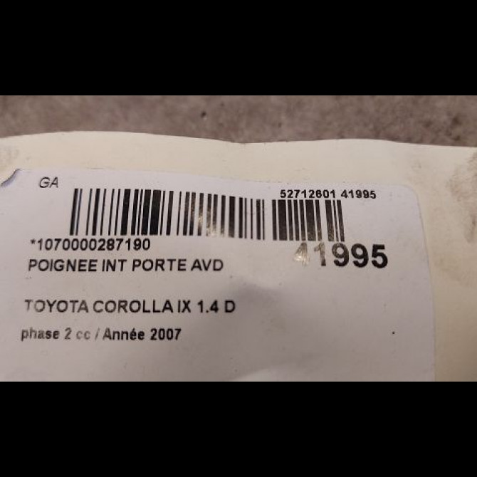Poignee int porte avd occasion TOYOTA COROLLA IX phase 2 07-2004->08-2007 1.4 D 90ch 6920505040A0 3