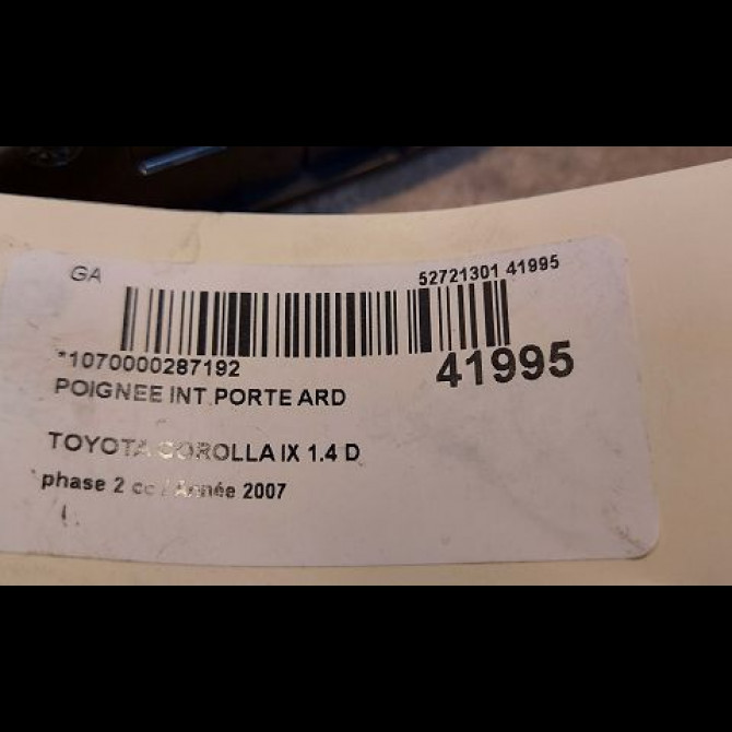 Poignee int porte ard occasion TOYOTA COROLLA IX phase 2 07-2004->08-2007 1.4 D 90ch 6920505040A0 3