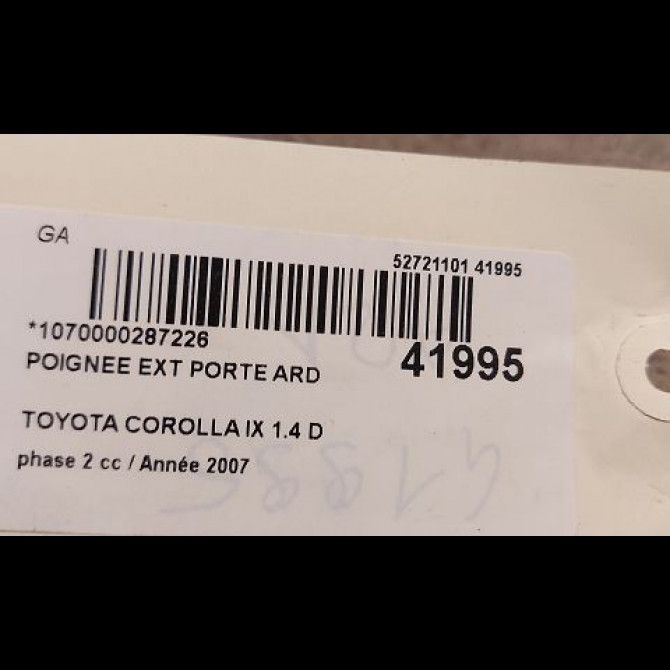Poignee ext porte ard occasion TOYOTA COROLLA IX phase 2 07-2004->08-2007 1.4 D 90ch 6921105903 3