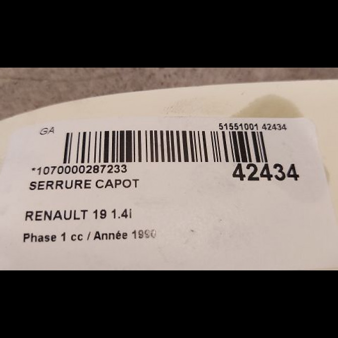 Serrure capot occasion RENAULT 19 Phase 1 07-1989->04-1992 1.4i 7700784621 3