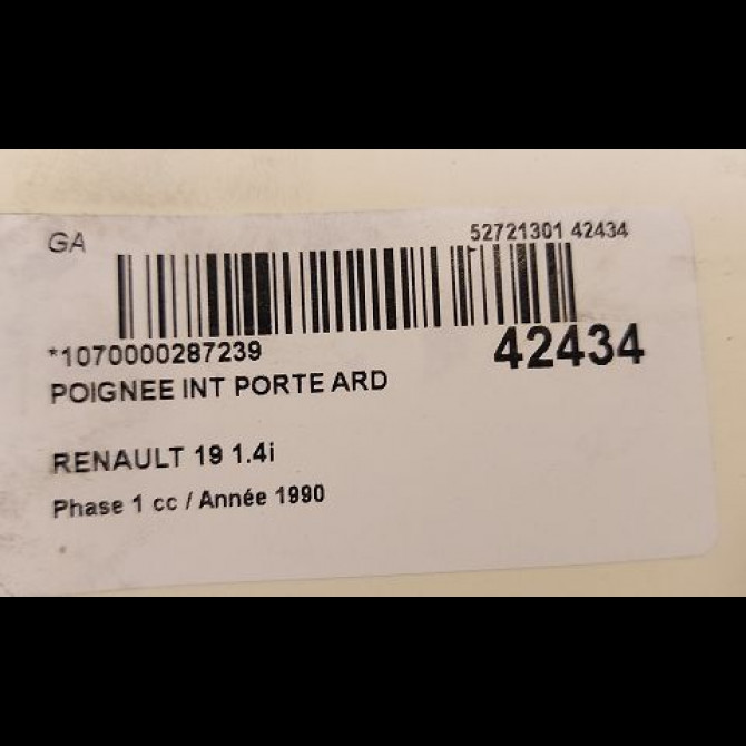 Poignee int porte ard occasion RENAULT 19 Phase 1 07-1989->04-1992 1.4i 7701203853 3