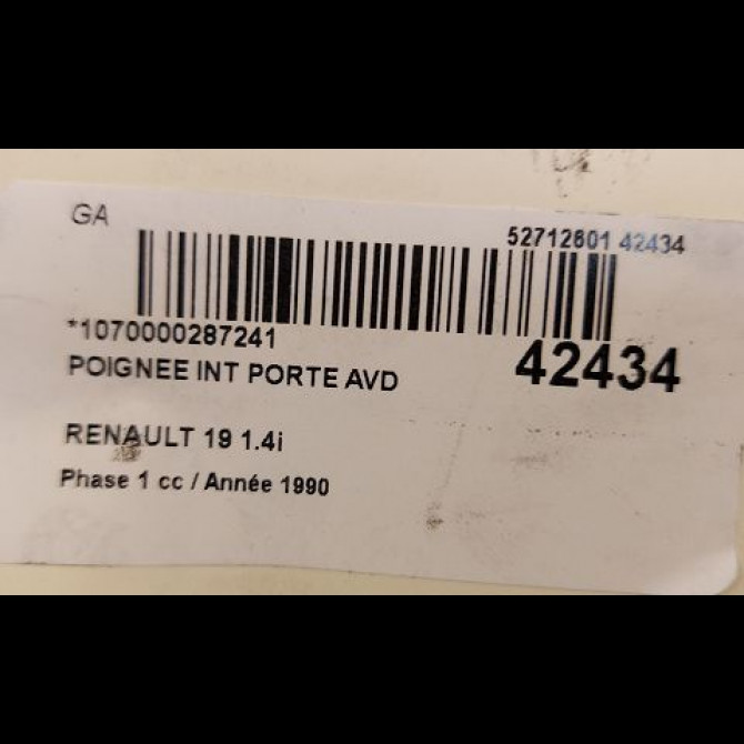 Poignee int porte avd occasion RENAULT 19 Phase 1 07-1989->04-1992 1.4i 7701203853 3