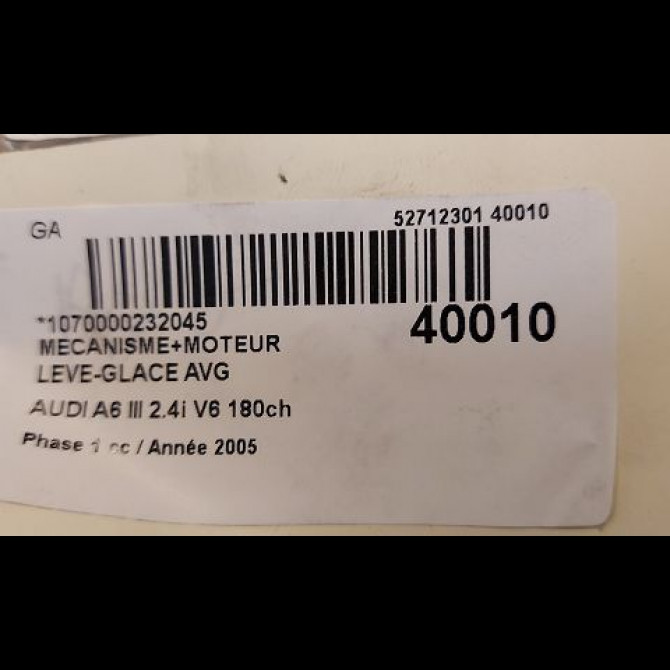 Mecanisme+moteur leve-glace avg occasion AUDI A6 III Phase 1 05-2004->10-2008 2.4i V6 180ch 4F0837461D 3